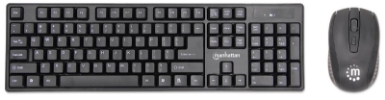 Brezžična tipkovnica in optična miška MANHATTAN, SLO znaki, USB, 1600 dpi, črna