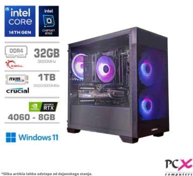 Računalnik PCX Exton, i5 14400/32GB/1TB/RTX4060/RGB/Win11 Home