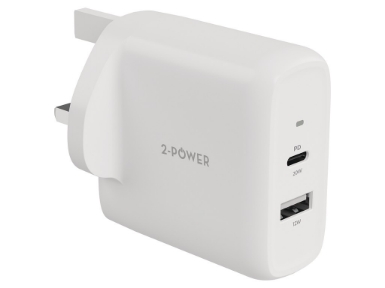 2PWC32W02-UK Wall Charger PD 20W USB-C & 12W USB-A