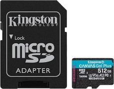 Slika SDXC KINGSTON micro 512GB Canvas GO Plus, 200/160MB/s, C10, UHS-I, U3, V30, A2, adapter
