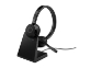 JABRA Evolve 65 TE Headset Link 390 Bluetooth Adapter carry pouch user documents USB-C to USB-A cable charging stand SKU dependent