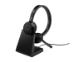 JABRA Evolve 65 TE Headset Link 390 Bluetooth Adapter carry pouch user documents USB-C to USB-A cable charging stand SKU dependent