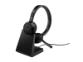 JABRA Evolve 65 TE Headset Link 390 Bluetooth Adapter carry pouch user documents USB-C to USB-A cable charging stand SKU dependent